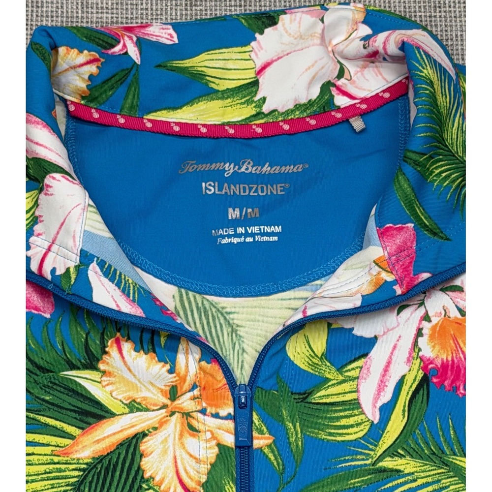 Tommy Bahama IslandZone Dress Womens Med Blue Tropical Floral Quarter Zip Golf - Picture 3 of 5
